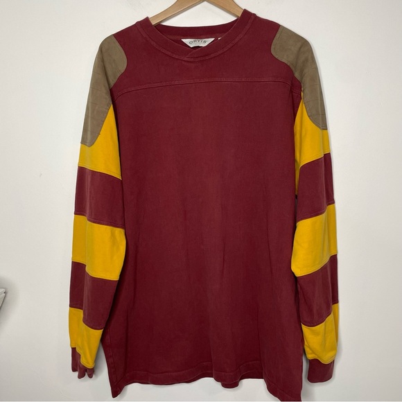 Orvis Other - Orvis Mens Maroon Yellow Elbow Shoulder Patches Long Sleeve Rugby Shirt Size LT